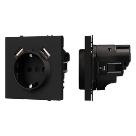 Фото #1 товара ARL NOBE Розетка зк со шторками с USB тип А+А софт-тач черный оникс SCT-MUAA-SFPL-BK (250V, 16A) (Arlight, -)