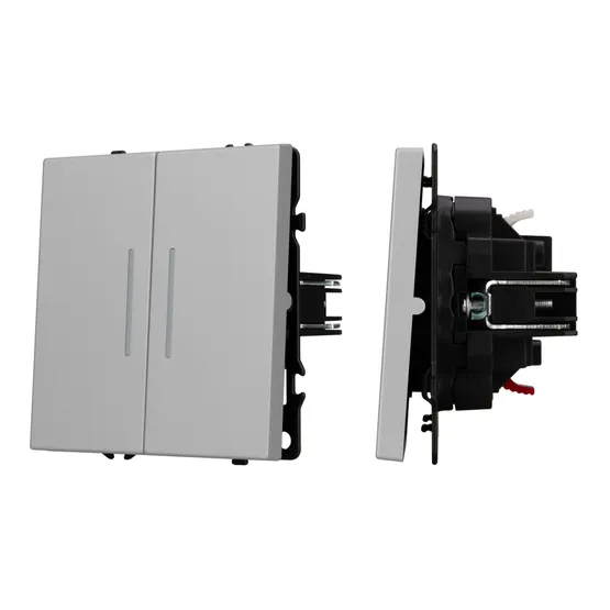 Фото #1 товара ARL NOBE Выключатель 2 кл подсветка софт-тач никель SWT-MK02-SFPL-L-IS (250V, 10A) (Arlight, -)