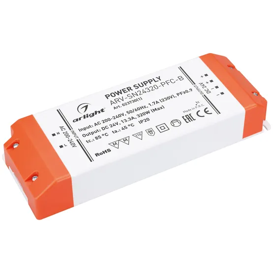 Фото товара Блок питания ARV-SN24320-PFC-B (24V, 13.3A, 320W) (Arlight, IP20 Пластик, 3 года)