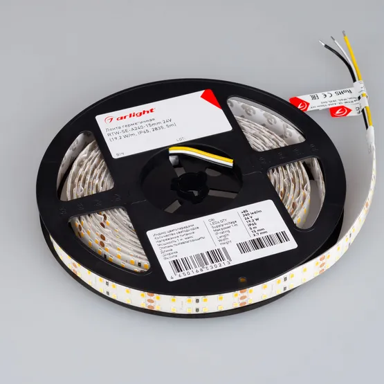 Фото #5 товара Светодиодная лента герметичная RTW-SE-A240-15mm 24V White-MIX (19.2 W/m, IP65, 2835, 5m) (Arlight, Изменяемая ЦТ)