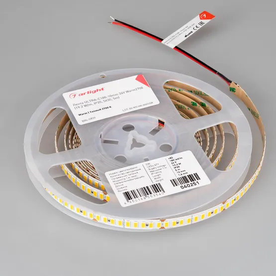 Фото #2 товара Светодиодная лента ULTRA-C180-10mm 24V Warm2700 (19.2 W/m, IP20, 5630, 5m) (Arlight, высок.эфф.200 лм/Вт)