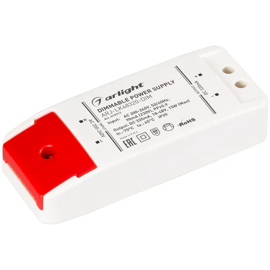 Фото товара Блок питания ARJ-LK48320-DIM (15W, 320mA, PFC, Triac) (Arlight, IP20 Пластик, 2 года)