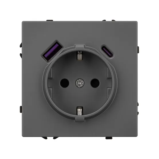 Фото #3 товара ARL NOBE Розетка зк со шторками с USB тип А+С софт-тач серый базальт SCT-MUAC-SFPL-GR (250V, 16A) (Arlight, -)