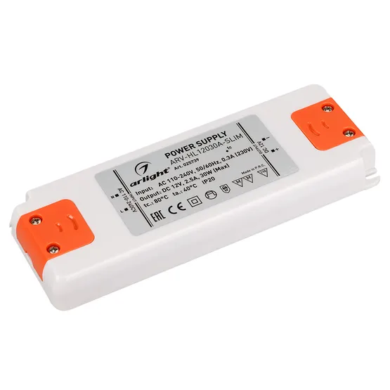 Фото товара Блок питания ARV-HL12030A-Slim (12V, 2.5A, 30W) (Arlight, IP20 Пластик, 3 года)