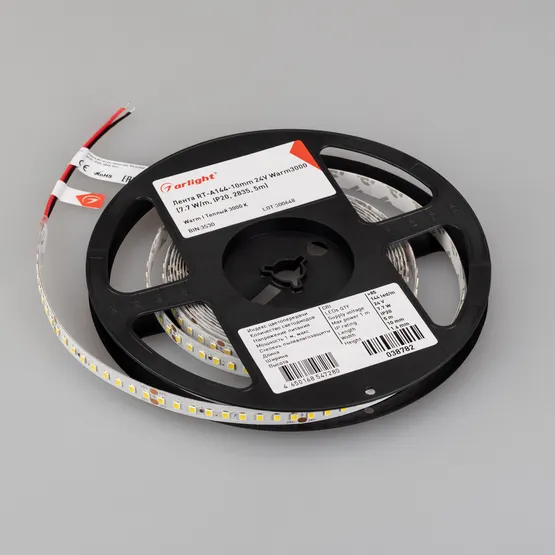 Фото #5 товара Светодиодная лента RT-A144-10mm 24V Warm3000 (7.7 W/m, IP20, 2835, 5m) (Arlight, высок.эфф.200 лм/Вт)