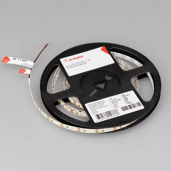 Фото #3 товара Светодиодная лента RT-A120-8mm 12V Warm3000 (9.6 W/m, IP20, 2835, 5m) (Arlight, Открытый)