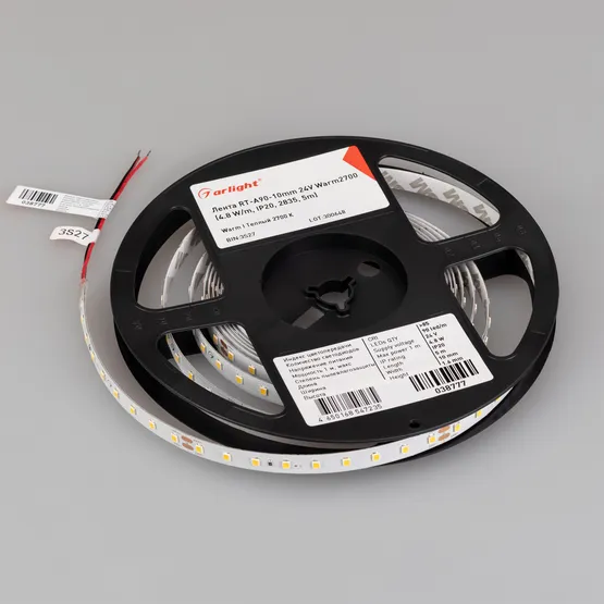 Фото #2 товара Светодиодная лента RT-A90-10mm 24V Warm2700 (4.8 W/m, IP20, 2835, 5m) (Arlight, высок.эфф.200 лм/Вт)
