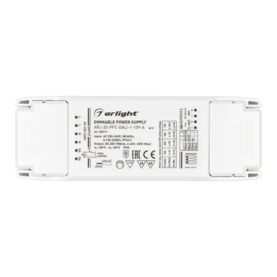 Фото #2 товара Блок питания ARJ-20-PFC-DALI-1-10V-A (20W, 250-700mA) (Arlight, IP20 Пластик, 5 лет)