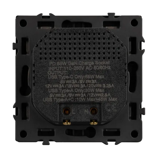 Фото #4 товара Механизм розетки с быстрой USB зарядкой SCT-NOBE-MUAC-SFPL-FC-BK (65W, QC3) (Arlight, Черный оникс)