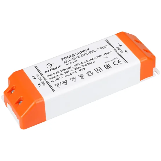 Фото #1 товара Блок питания ARV-SP24075-PFC-TRIAC (24V, 3.1A, 75W) (Arlight, IP20 Пластик, 3 года)