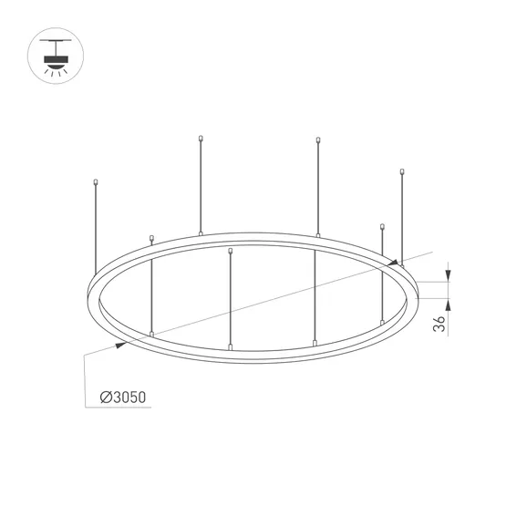 Фото #3 товара Светильник SP-LINE-HANG-ARC-O3535-D3000-204W Day4000 (WHITE, 230V) (Arlight, Металл)