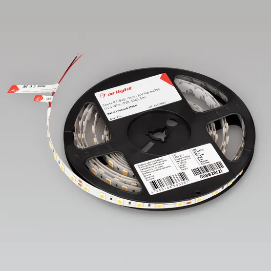 Фото #4 товара Светодиодная лента RT-B60-10mm 24V Warm2700 (14.4 W/m, IP20, 5m) (Arlight, 14.4 Вт/м, IP20)
