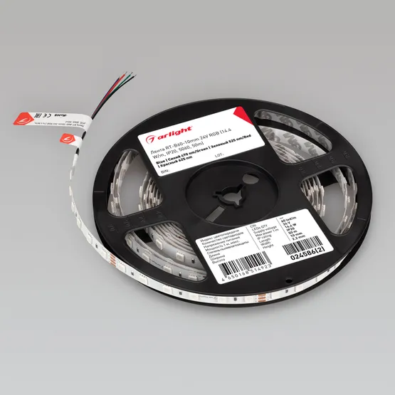 Фото #7 товара Светодиодная лента RT-B60-10mm 24V RGB (14.4 W/m, IP20, 5060, 50m) (Arlight, Открытый)