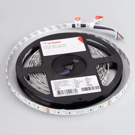 Фото #4 товара Светодиодная лента RT-B60-12mm 24V RGBW-Day-4-in-1 (19.2 W/m, IP20, 5060, 5m) (Arlight, Открытый)