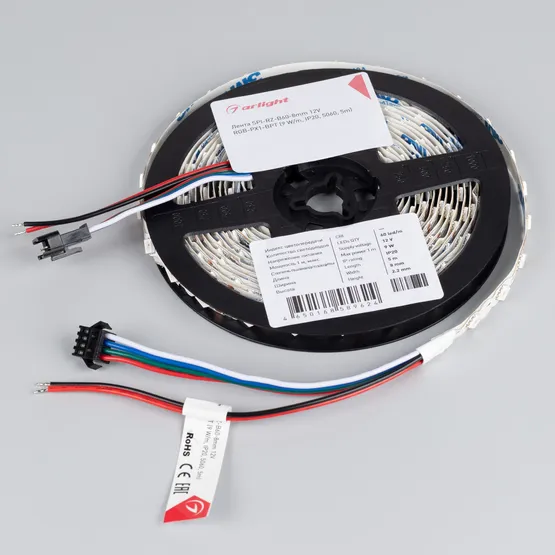 Фото #3 товара Светодиодная лента SPI-RZ-B60-8mm 12V RGB-PX1-BPT (9 W/m, IP20, 5060, 5m) (Arlight, -)