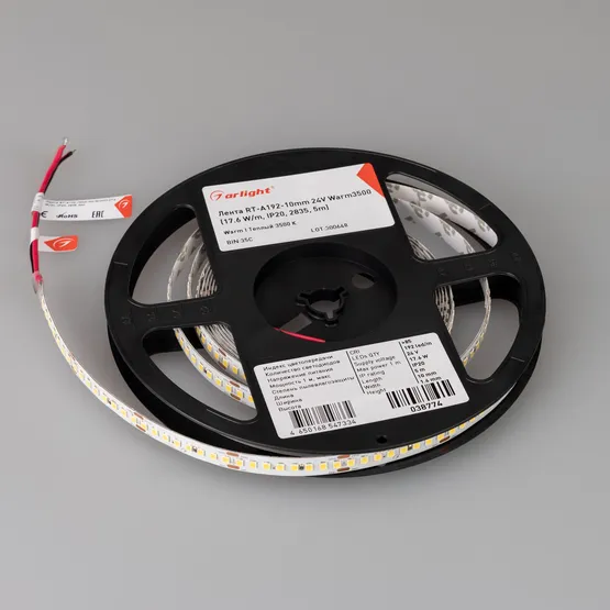 Фото #3 товара Светодиодная лента RT-A192-10mm 24V Warm3500 (17.6 W/m, IP20, 2835, 5m) (Arlight, высок.эфф.150 лм/Вт)