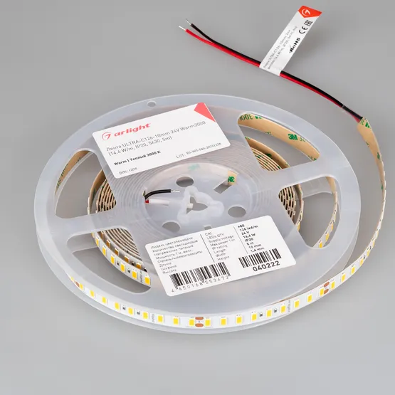 Фото #2 товара Светодиодная лента ULTRA-C126-10mm 24V Warm3000 (14.4 W/m, IP20, 5630, 5m) (Arlight, высок.эфф.200 лм/Вт)