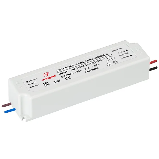 Фото #1 товара Блок питания ARPV-LV36060-A (36V, 1.7A, 60W) (Arlight, IP67 Пластик, 3 года)