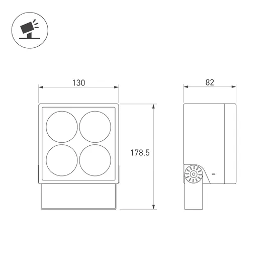 Фото #2 товара Прожектор KT-BLOCK-S130x130-15W RGBW-Day (Графит, 15x60 deg, 24V, DMX512) (Arlight, IP66 Металл, 3 года)