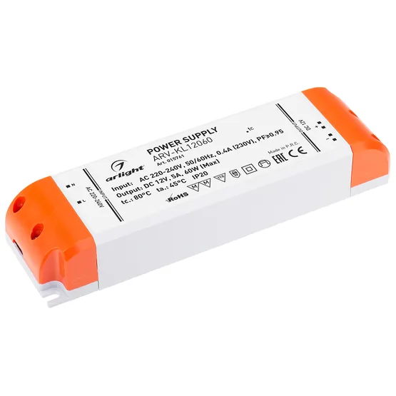 Фото товара Блок питания ARV-KL12060 (12V, 5A, 60W, PFC) (Arlight, IP20 Пластик, 2 года)