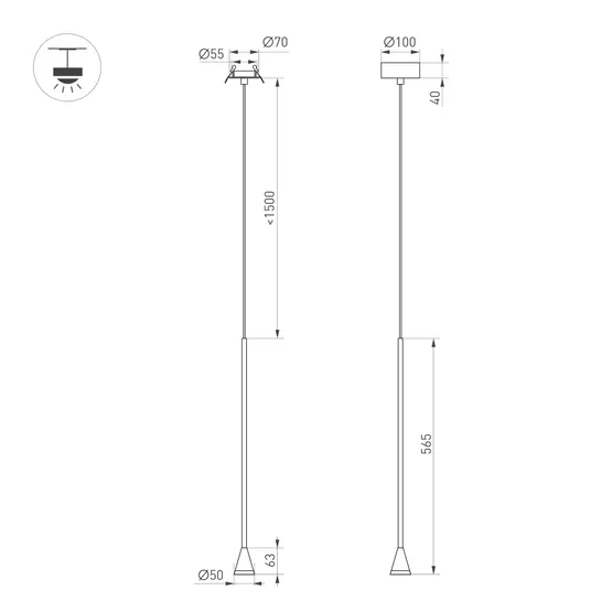 Фото #4 товара Светильник SP-RINAR-HANG-L565-5W Warm3000 (BK, 36 deg, 230V) (Arlight, IP20 Металл, 5 лет)