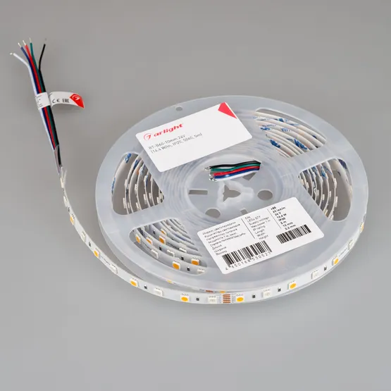 Фото #6 товара Светодиодная лента RT-B60-10mm 24V RGBW-Day (14.4 W/m, IP20, 5060, 5m) (Arlight, Открытый)