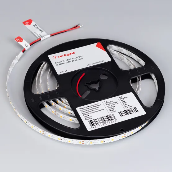 Фото #2 товара Светодиодная лента RZ-A80-8mm 24V Warm3500 (8 W/m, IP20, 2835, 5m) (Arlight, -)