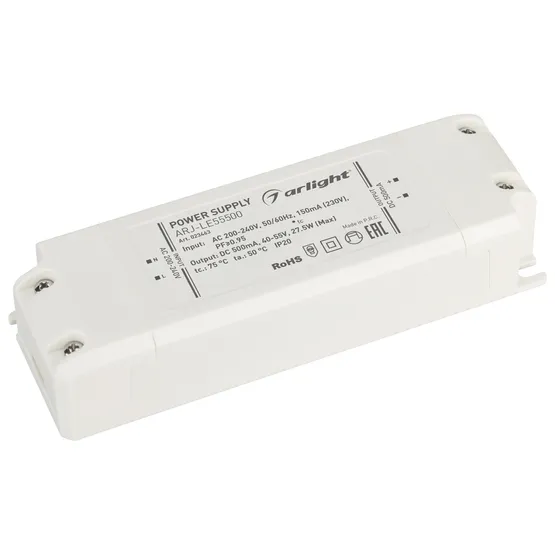 Фото товара Блок питания ARJ-LE55500 (27.5W, 500mA, PFC) (Arlight, IP20 Пластик, 3 года)