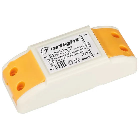 Фото товара Блок питания ARV-AL24012M (24V, 0.5A, 12W) (Arlight, IP20 Пластик, 2 года)