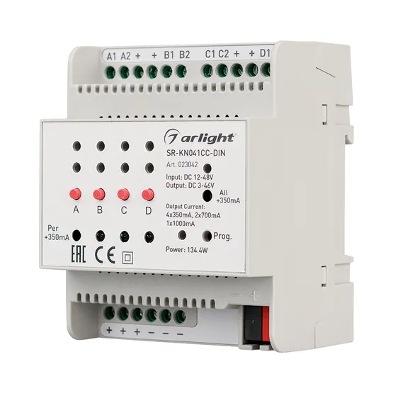 Фото товара Контроллер тока SR-KN041CC-DIN (12-48V, 4x350/700mA) (Arlight, Контроллер)