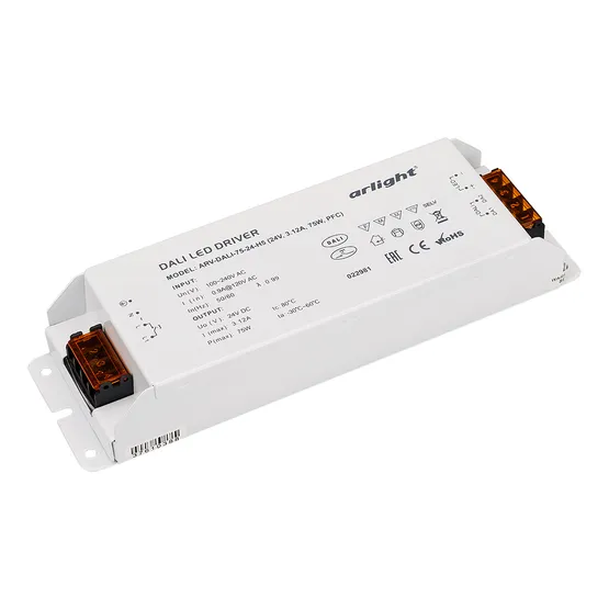 Фото товара Блок питания ARV-DALI-75-24-H5 (24V, 3.12A, 75W, PFC) (Arlight, IP20 Пластик, 5 лет)