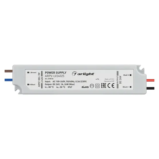 Фото #2 товара Блок питания ARPV-LV24025 (24V, 1.0A, 24W) (Arlight, IP67 Пластик, 2 года)