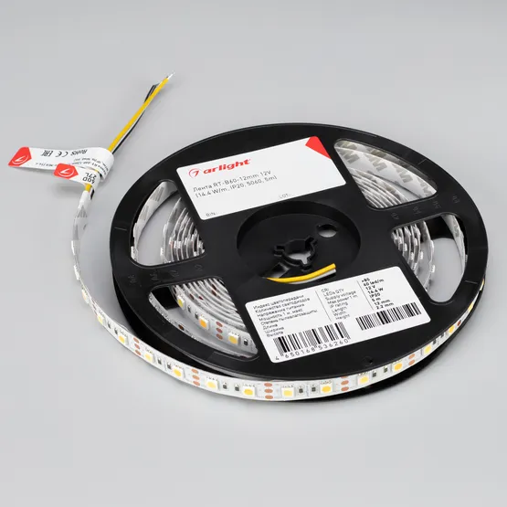 Фото #2 товара Светодиодная лента RT-B60-12mm 12V White-MIX (14.4 W/m, IP20, 5060, 5m) (Arlight, Изменяемая ЦТ)