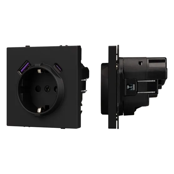 Фото #1 товара ARL NOBE Розетка зк со шторками с USB тип А+С софт-тач черный оникс SCT-MUAC-SFPL-BK (250V, 16A) (Arlight, -)