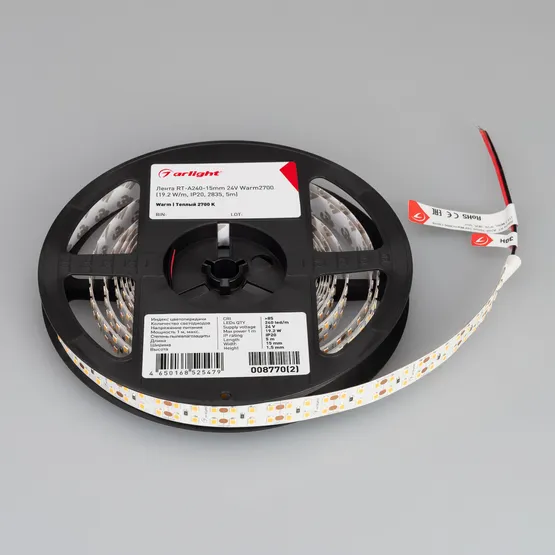 Фото #2 товара Светодиодная лента RT-A240-15mm 24V Warm2700 (19.2 W/m, IP20, 2835, 5m) (Arlight, 19.2 Вт/м, IP20)