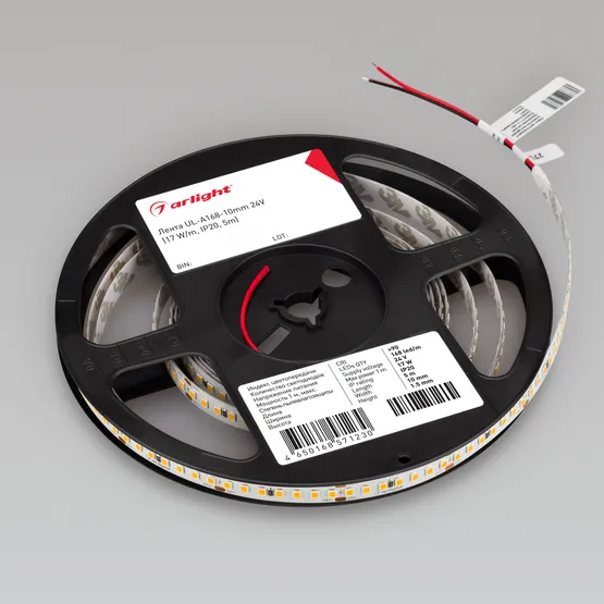 Фото #3 товара Светодиодная лента UL-A168-10mm 24V Warm3500 (17 W/m, IP20, 5m) (Arlight, 7 лет)