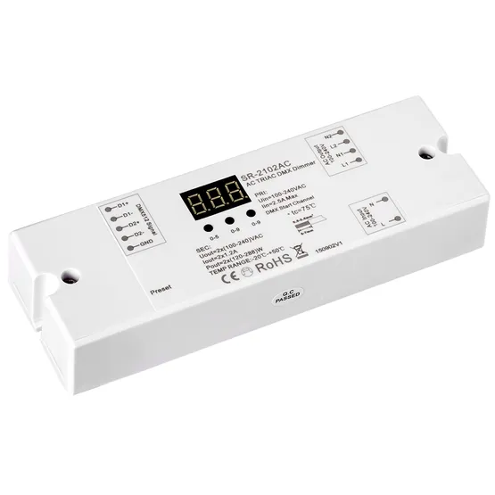 Фото товара Декодер DMX SR-2102AC (230V, 2x1.2A) (Arlight, IP20 Пластик, 3 года)