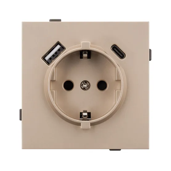 Фото #2 товара Механизм розетки с USB зарядкой SCT-TENDO-MUAC-PL-GD (230V, 16A) (Arlight, Песочный)