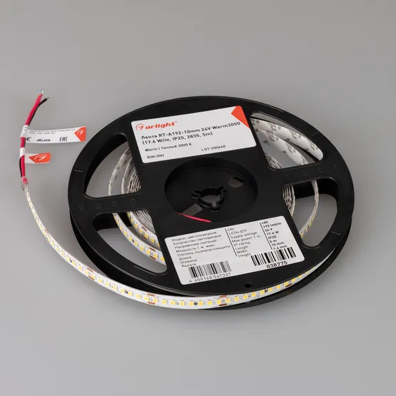 Фото #3 товара Светодиодная лента RT-A192-10mm 24V Warm3000 (17.6 W/m, IP20, 5m) (Arlight, высок.эфф.150 лм/Вт)