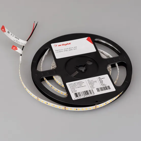 Фото #3 товара Светодиодная лента UL-A160-8mm 24V Warm3500 (12 W/m, IP20, 2835, 5m) (Arlight, 7 лет)