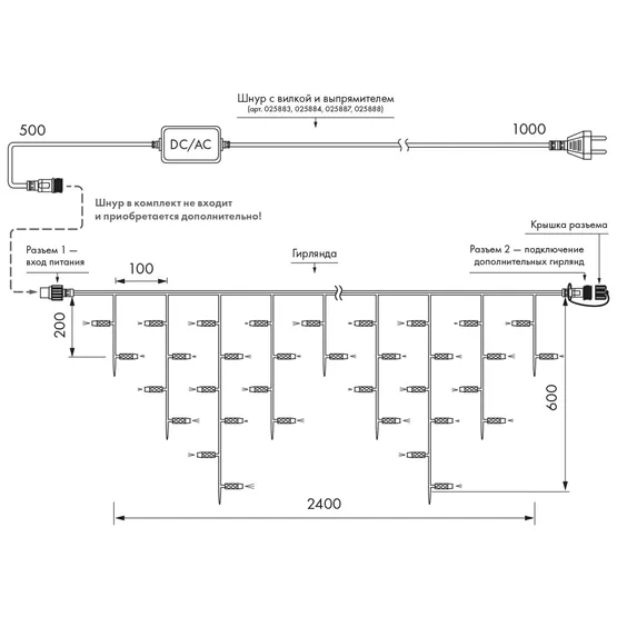Фото #6 товара Светодиодная гирлянда ARD-EDGE-CLASSIC-2400x600-BLACK-88LED-PULSE Warm (230V, 6W) (Ardecoled, IP65, 1 год)