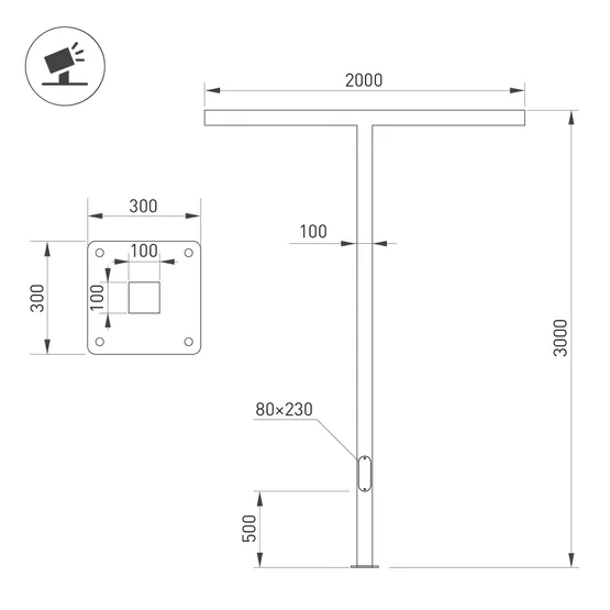 Фото #2 товара Опора-светильник OXOR-STER-T-2000x100x100-L3000-50W Warm3000 (BK, 230V) IP65 (Arlight, -)