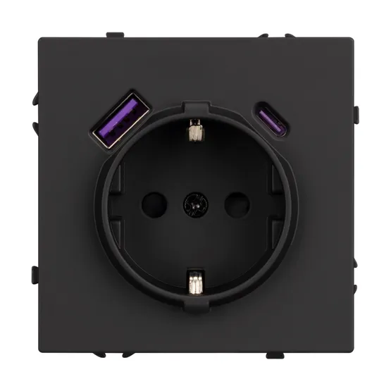 Фото #3 товара ARL NOBE Розетка зк со шторками с USB тип А+С софт-тач черный оникс SCT-MUAC-SFPL-BK (250V, 16A) (Arlight, -)