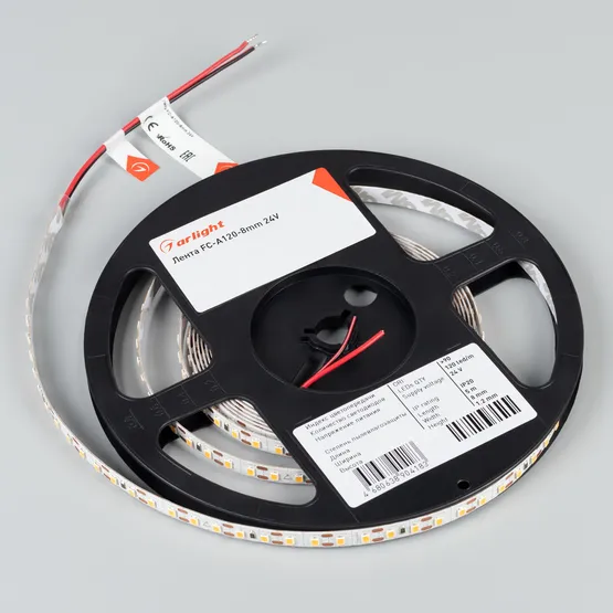Фото #3 товара Светодиодная лента FC-A120-8mm 24V Warm3500-CX1 (5 W/m, IP20, 5m) (Arlight, резка 1 светодиод)