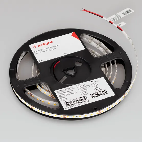 Фото #3 товара Светодиодная лента UL-A120-8mm 24V Warm3000 (9.6 W/m, IP20, 5m) (Arlight, 7 лет)