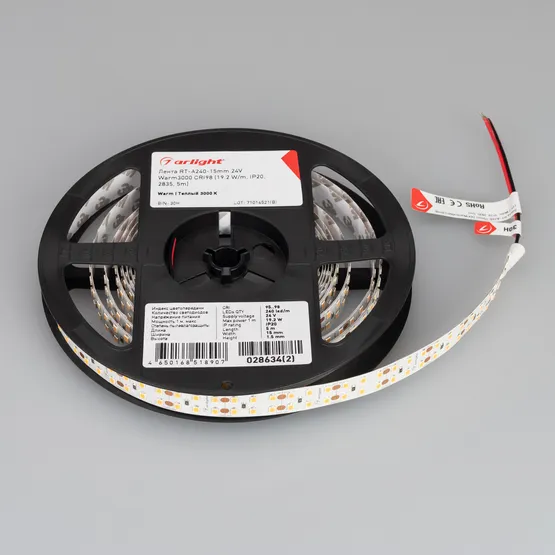 Фото #3 товара Светодиодная лента RT-A240-15mm 24V Warm3000 CRI98 (19.2 W/m, IP20, 2835, 5m) (Arlight, Открытый)