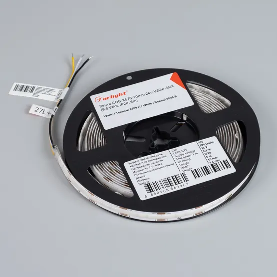 Фото #3 товара Светодиодная лента COB-X576-10mm 24V White-MIX (9.6 W/m, IP20, 5m) (Arlight, Изменяемая ЦТ)