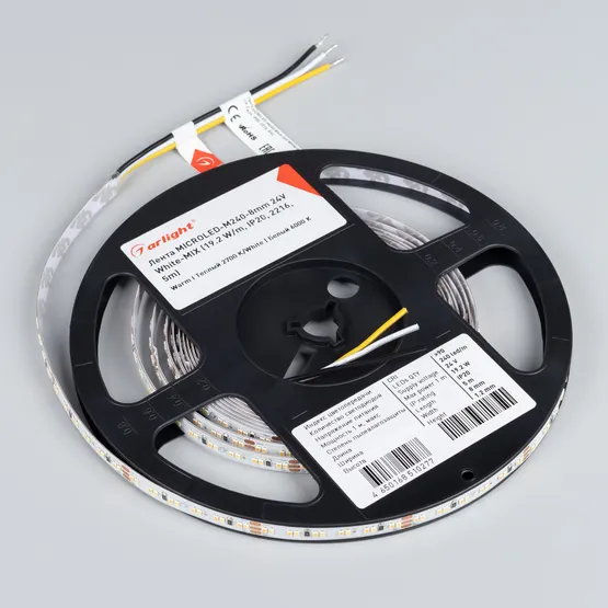Фото #3 товара Светодиодная лента MICROLED-M240-8mm 24V White-MIX (19.2 W/m, IP20, 2216, 5m) (Arlight, Изменяемая ЦТ)