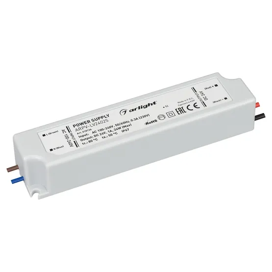 Фото #1 товара Блок питания ARPV-LV24025 (24V, 1.0A, 24W) (Arlight, IP67 Пластик, 2 года)