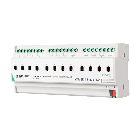 Фото товара INTELLIGENT ARLIGHT Релейный модуль KNX-712-SW16-DIN (BUS, 12x16A) (Arlight, -)